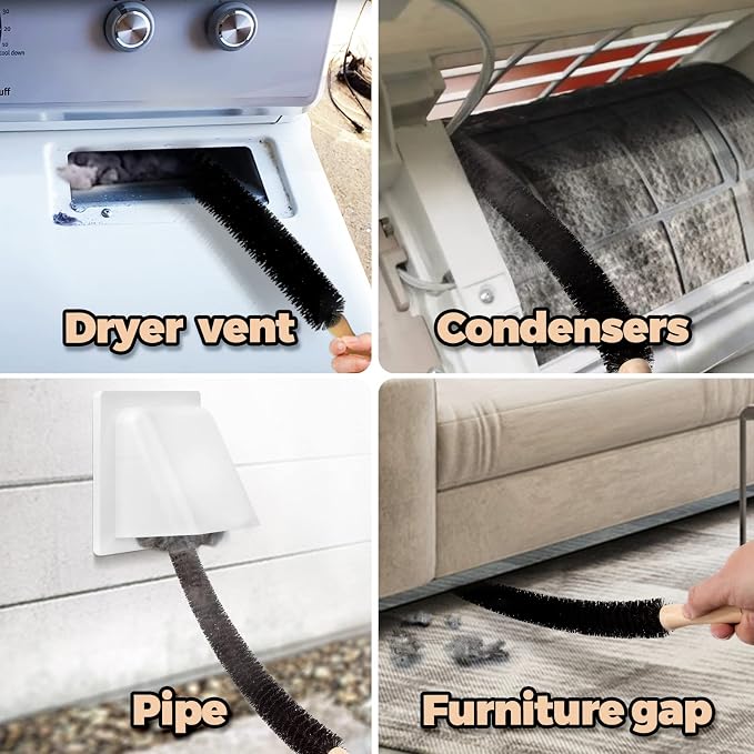 Holikme Dryer Vent Cleaner Kit 8 Pack - Household Cleaning Supplies,Long Flexible Refrigerator Coil Brush Radiator Brush,Dryer Lint Brush Home Essentials for Lint Trap Dust Vacuum Brush