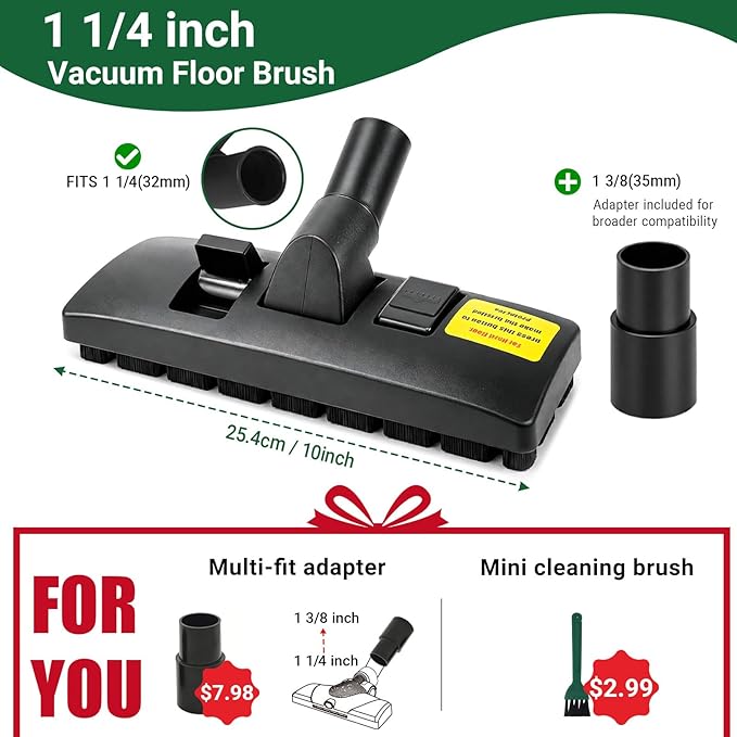 EZ SPARES 1-1/4" Vacuum Brush for Hardwood & Carpet | Universal 2-in-1 flip head. Fits Hoover, Eureka, Rainbow, Shop Vac, Bissell, Kenmore & most brands via included adapter.