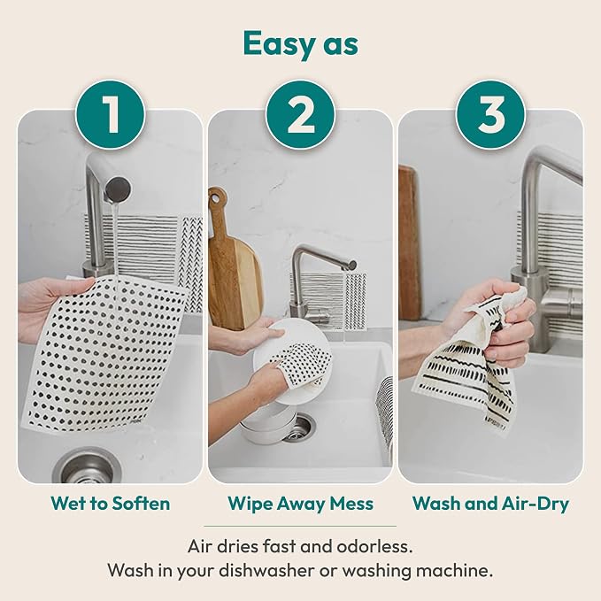 FEBU Swedish Dishcloths for Kitchen, 5 Pack, Stamps | Reusable Paper Towels Washable, Non-Scratch Cellulose Sponge Cloths, No Odor, Biodegradable