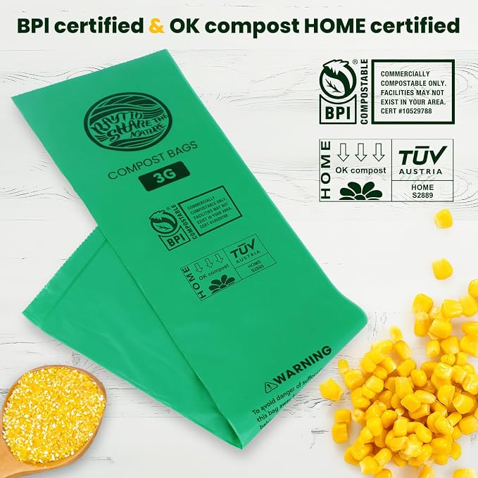 Compost Bags 3 Gallon,100 Count,Compost Food Scrap Waste Bags Fits Countertop Bin,Small Kitchen Food Scrap Waste Bags,Compost bin bags,Certified by BPI,ASTM D6400 and OK compost HOME certified