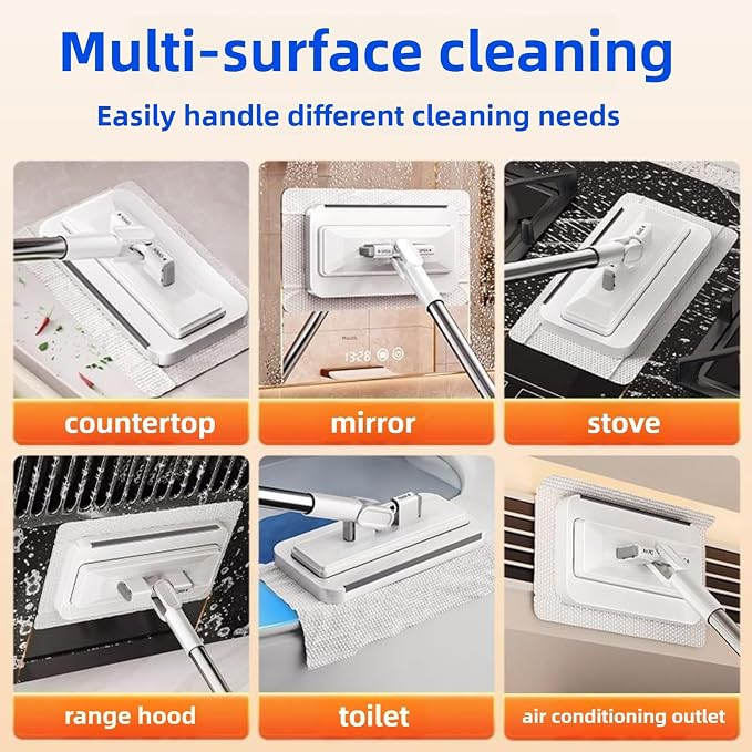 Press Grip Mini Mop with a Mini Foldable Desktop Mop, Zero-Touch Gap Dust Cleaner with 39in Stick & Clip On Locking Head, Dry Wet Disposable Dust Mop for Kitchen Wall Bathroom Toilet Corners
