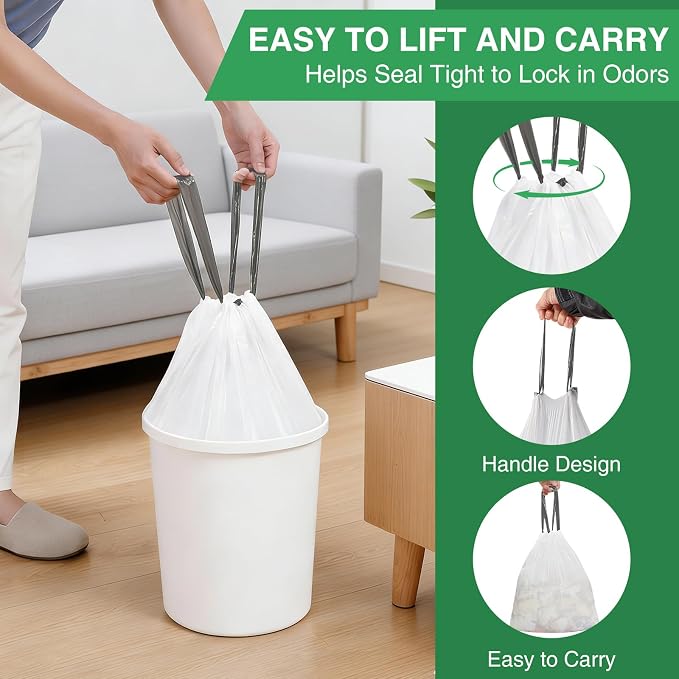 220 Counts 5 Gallon Trash Bag Drawstring Small Trash Bags, Thick Pre-separated Garbage Bags, Trash Bin Liners, Suitable for bathroom, kitchen, bedroom, office (White)