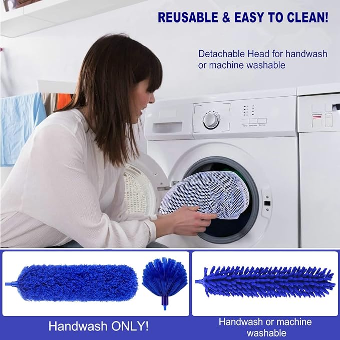Microfiber Duster Kit High Reach Ceiling Fan Duster with Extendable Pole 100" Telescoping Cobweb Duster for Cleaning, Bendable Head Washable Duster for Ceiling, Fan, Furniture
