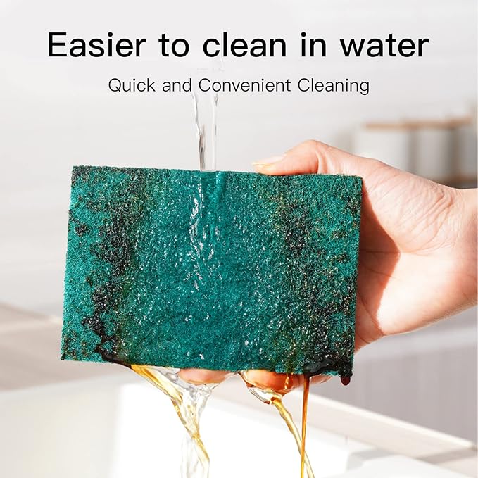 Heavy Duty Scour Pads Sponge Dish Scrubber Non-Scratch Green Reusable Household Scrub Pads for Kitchen and Dish Cleaning Tool (20Pcs Sponge+3Pcs Clean Towel)