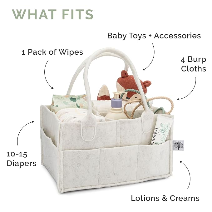Parker Baby Co. Felt Diaper Caddy Organizer - Regular, Gray | Portable nursery storage bin for diapers, wipes, bottles & baby essentials for home/car. Soft felt, foldable design 13x9x7"