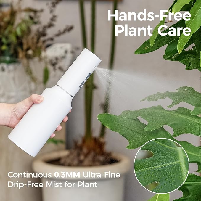 Bamworld Battery Powered Sprayer Rechargeable Electric Spray Bottle 750ml | Continuous Mist Sprayer for Plants Cleaning Hairstyling Gardening USB Fast Charging Indoor Outdoor Use Hands-Free white