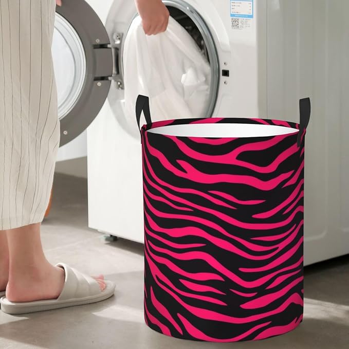 Foldable Laundry Basket Hot Pink Black Zebra Print Portable Laundry Hamper Large Dirty Clothes Basket For Baby Kids Nursery Toy Bin With Handles For Bathroom Dorm
