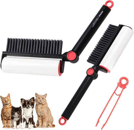 3-in-1 Pet Hair Remover Tool: Soft Dust Brush, Lint Roller for Clothes & Bench Brush with 180° Adjustable Handle, Pet Hair Removal for Dog/Cat Hair on Clothes, Bed, Sofa (Black, One Size)