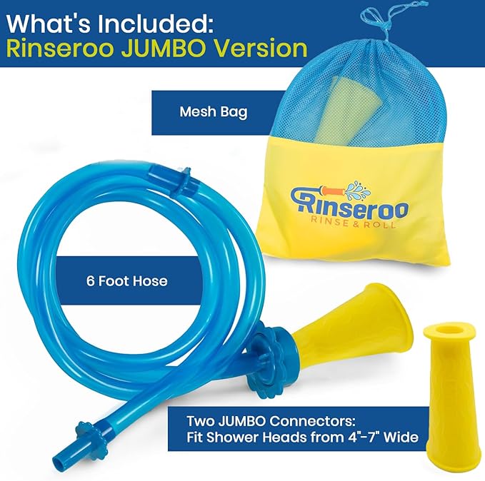 Rinseroo JUMBO Shower Cleaning Thing Slip-On Handheld Hose Attachment | 6 Ft Hose, Fits Up to 7" Shower Head, Fast Mess-Free Wall Rinsing, Converts Standard Shower to Handheld