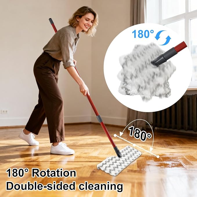 Mops for Floor Cleaning with 58" Long Handle and 4 Microfiber Mop Pads | Dust Mop for Hardwood Floors, 2 Heavy Scrub Mop Pads, 2 Microfiber Pads, 4 Section Adjustable Handle, Double-sided Flat Mop