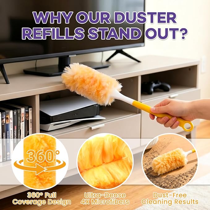 160 Count Duster Refills for Swiffer 360° Dusting Refills with Short Handle | Disposable Duster Refills, Multi-Surface Microfibre Dusters Kit for Home Office Cleaning