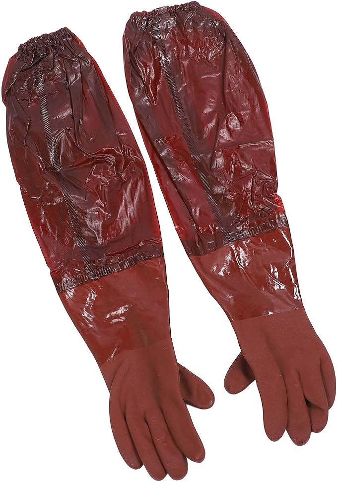 Long Rubber Pond Gloves, Durable Rain Proof Cleaning Gloves for Machine Maintenance, 65cm Length, 1 Pair