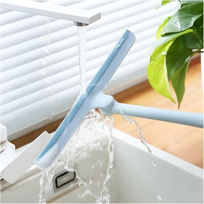 Shower Squeegee 18 Inch 2 Pack 360° Rotation Silicone Squeegee for Glass Doors Windows Mirrors Cars Tile Walls Blue Grey Black(Blue)