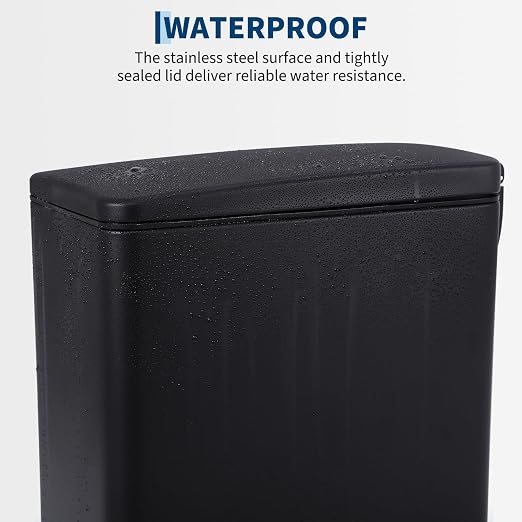 Slim Kitchen Trash Can, 12 Gallon, Soft-Close Step Lid, Black | Stay-open function, removable inner bucket, liner ring, rear handle and fingerprint-resistant stainless finish