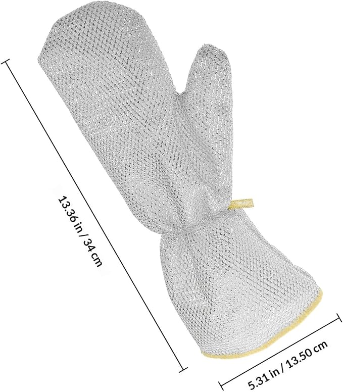 2pcs Long Cuff Waterproof Dishwashing Gloves with Silver Wire Mesh, Heat Resistant Non-slip Kitchen Cleaning Gloves for Oil Protection and Household Washing