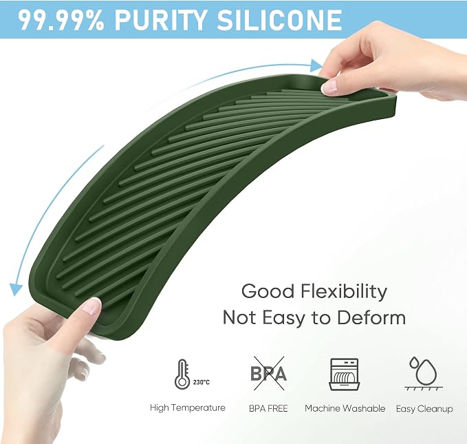 Silicone Sponge Holder, Kitchen Sink Organizer Tray（Green） | Sponge Caddy Dish Soap Holder, Scrubber, Soap Dispenser, Scouring Pad