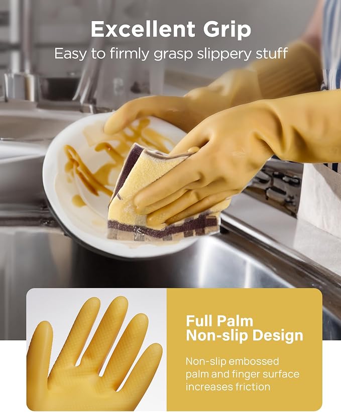 Rubber gloves on dishwashing cleaning 3 or 6 Pairs,Kitchen dish gloves,Reuseable.
