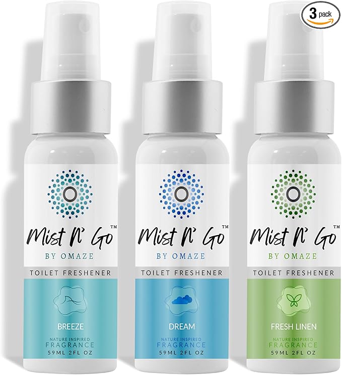 Mist N' Go by Omaze Travel Toilet Odor Eliminator - Toilet Spray for Bathroom Air Freshener - Clean Mix, Regular Size (2oz x3)