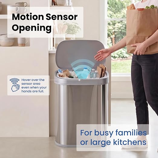Ninestars 21 Gallons XL Automatic Touchless Kitchen Trash Can with Lid, Motion Sensor Trash Can for Large Kitchens, Office & Commercial Use 80 Liter Stainless Steel Garbage Bin (X-Large Rectangular)