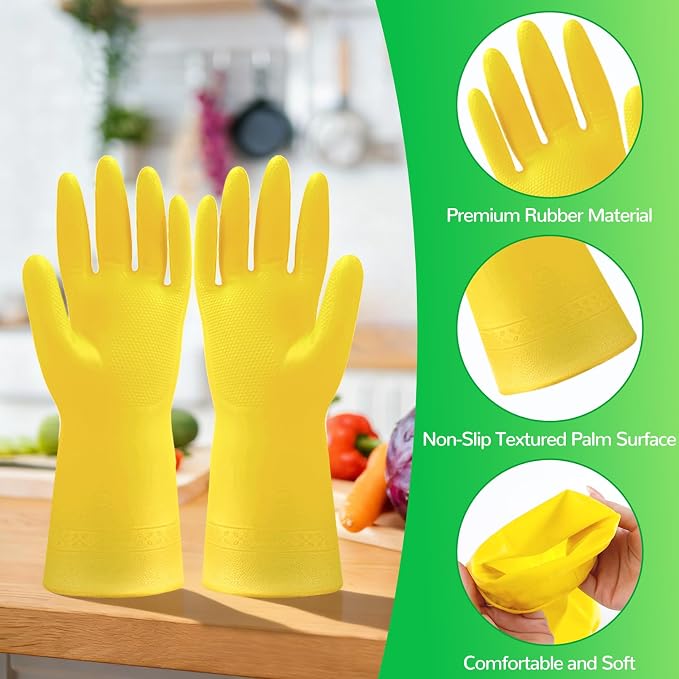 36 Pairs Rubber Dishwashing Gloves, Long Kitchen Glove, Yellow | Reusable Household Cleaning Gloves for Washing Dishes, Non Slip Rubber Cleaning Glove for Dishwashing Gardening and Home Use
