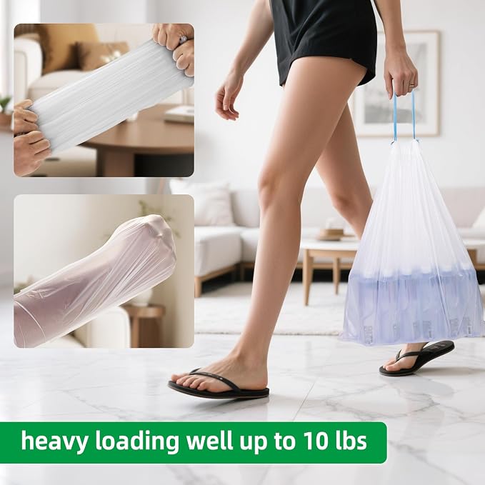 4 Gal Small Trash Bags, Unscented Drawstring, 51 Ct for Bathroom | Leakproof Seams, Pre-Separated Rolls, for Office, Bedroom, Dorm & RV, Milky White