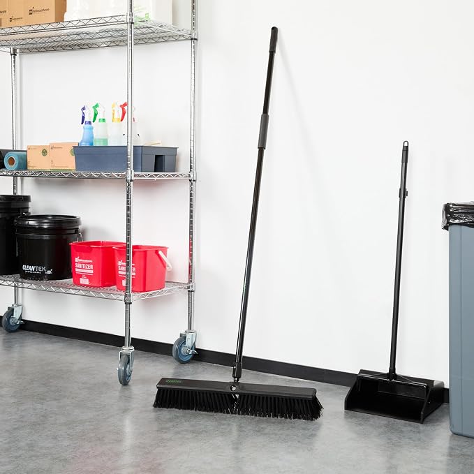 Restaurantware-Clean Tek Professional 23.62 Inch Push Broom, 1 Heavy-Duty Broom With 59” Handle - Heavy Bristles, 2 Handle Attachment, Wooden, Commercial Use, For Deck, Garage, Yard, Patio