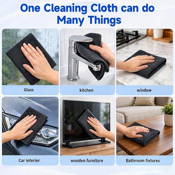 5 Pack Magic Cloth,Microfiber Streak Free Cleaning Cloths,High-Density Non-Abrasive Cleaning Towels,Reusable for Glass,Window,Kitchen,Stainless Steel,Cars & Screens-30 * 20cm