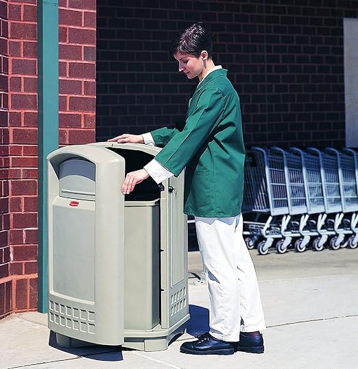 Rubbermaid Commercial Products Untouchable 35 Gal Square Trash Container Gray for Offices/Mailrooms/Classrooms/Areas of High Waste Generation