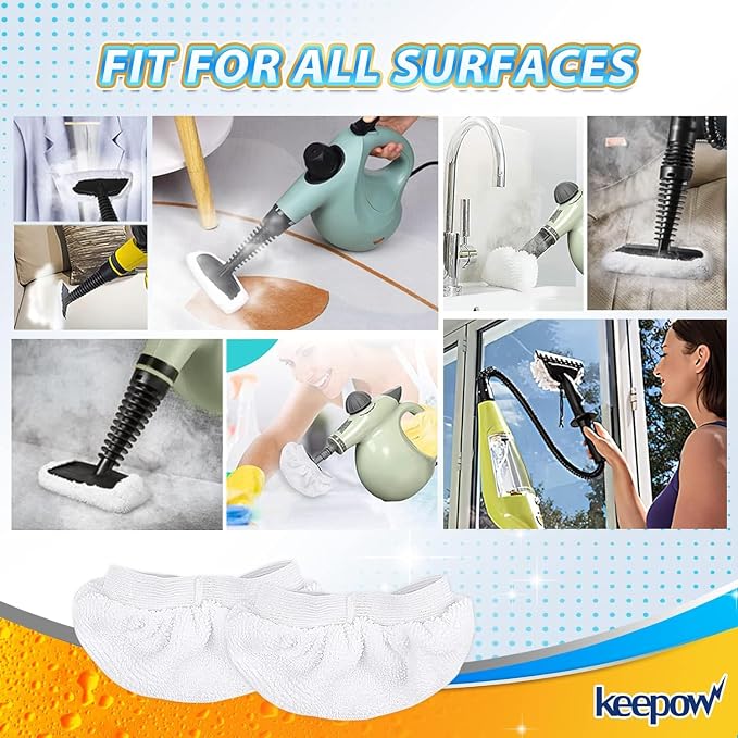KEEPOW Steam Mop Pads Set Compatible with PurSteam ThermaPro 10-in-1 | 4 Pack Steam Mop Pads & 2 Universal Microfiber Cloths, Washable Reusable Replacement Pads for Floor Cleaning
