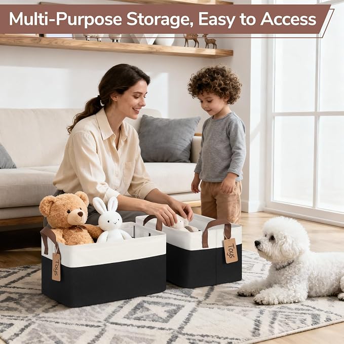 CHICVITA 4 Pack Fabric Storage Bins for Shelves, 20L Black & White | 14.8" × 10.3" × 8.3" Collapsible Storage Baskets for Towels, Clothes & Toys, Fits Closet & Shelf Organization, Metal Frame