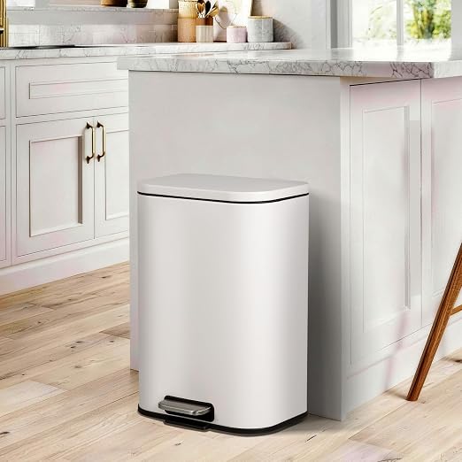 Takywep Stainless Steel Fingerprint Proof Soft Close Recycling Trash Can with Foot Pedal & Removable Inner Bucket, Rectangular Waste Bin for Kitchen Home Office Bathroom Restaurant