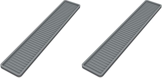ZAPPOWARE Kitchen Sink Narrow Silicone Holder Tray 17.7"x3.1", Vanity & Bathroom Organizer, Gray (Pack of 2)