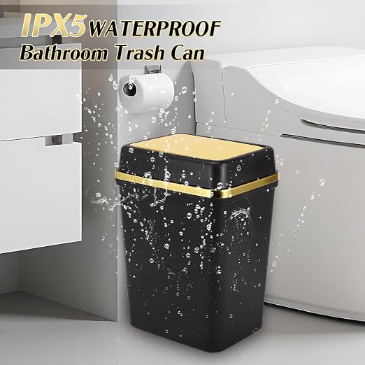Bathroom Trash Can with Lid 4 Gallon Trash Can with Swing Lid Small Garbage Can Black Bathroom Trash Can with 150 Counts Trash Bags for Kitchen Bedroom Office Dorm
