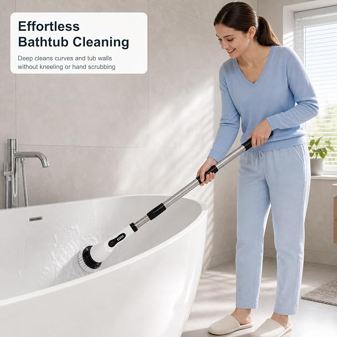 Electric Spin Scrubber, Cordless Cleaning Brush Scrubber with 9 Replaceable Brush Heads-3 Adjustable Size, 2 Speeds for Bathroom Bathtub Kitchen Tile Floors
