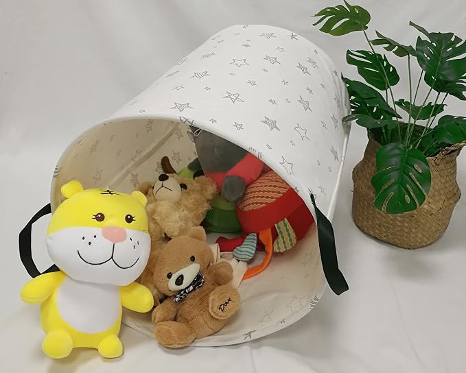 Round Star Pattern Laundry Hamper Storage Basket Fabric Material Storage Hamper Organization Basket, Storage Bin, Gift Box with Handles for Room