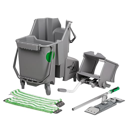 Unger Commercial Desk and Table Cleaning Kit - Dual-Compartment Bucket with Flat Mop System for Offices Schools & Facilities, Efficient Surface Cleaning System - CK047