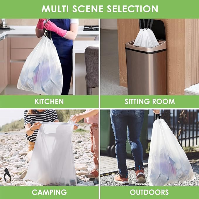 Teivio 8 Gallon 115 Counts Strong Drawstring Trash Bags Garbage Bags, Medium Kitchen Trash Can Bathroom Bin Liners, Plastic Trash Bags for Home Office Kitchen, White