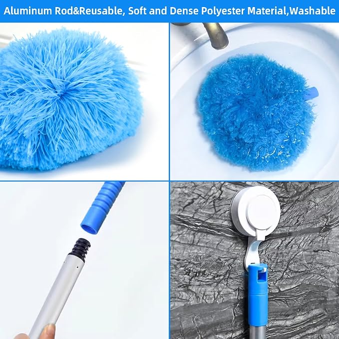 Ceiling Fan Duster Retractable Ceiling Cleaner Reusable Microfiber Ceiling Fan Blade Cleaner Duster with Extension Pole 13 to 50 inch for Furniture Bookshelves Wall Door Blue