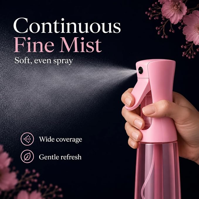 3 Pack Spray Bottles, Continuous Mist Sprayer, Water Spray Bottle for Hair, Hair Mister, 200ml x2 + 30ml Refillable Fine Mist Set - for Styling, Plants, Cleaning & Home Use (Pink & Yellow)