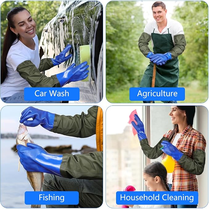 AUAUY 27" PVC Chemical Resistant Gloves, Long Rubber Gloves | Heavy Duty, Waterproof Reusable Long Sleeve Glove for Cleaning Suitable for Chemical, Acid, Alkali and Oil Work