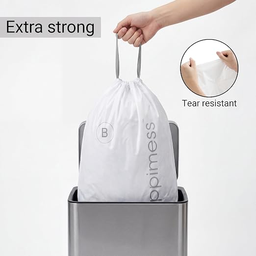 happimess 20-Count Unscented 5.3 Gal Trash Bags, Clear, Pack of 4 | Kitchen Can Liners, Drawstring, Heavy Duty LDPE Plastic, Tear-Resistant, Recyclable, Custom Fit