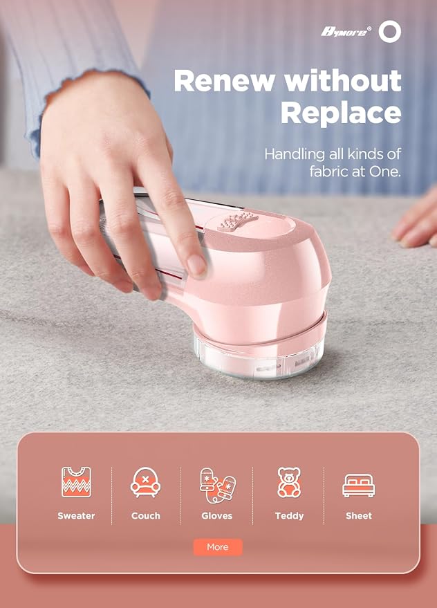 Bymore Fabric Shaver, Lint Shaver, Sweater Shaver for Clothes, Pink | Compact one-button design refreshes clothes quickly and fits easily in a bag for home, office or travel