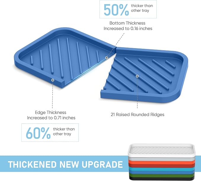 Silicone Sponge Holder-Large Thick Durable 10" Sink Organizer Tray-Kitchen | Thick Durable Sponge Caddy, Large Sink Tray, Dish Soap & Scouring Pad Holder, Countertop Drip Tray, Easy Clean, Rust-Proof