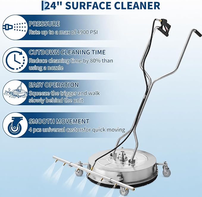 Garvee 24" Pressure Washer Surface Cleaner Mate with 7 Nozzles Water Broom, Stainless Steel Dual Handle Surface Cleaner for Concrete Driveway Sidewalk Deck Patio, 4900 PSI