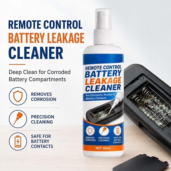 Remote Control Battery Leakage Cleaner, Battery Terminal Cleaner，100ml-1pc | Precision Cleaning, Safe for Battery Contacts, Includes Microfiber Cloth, For Residue Buildup