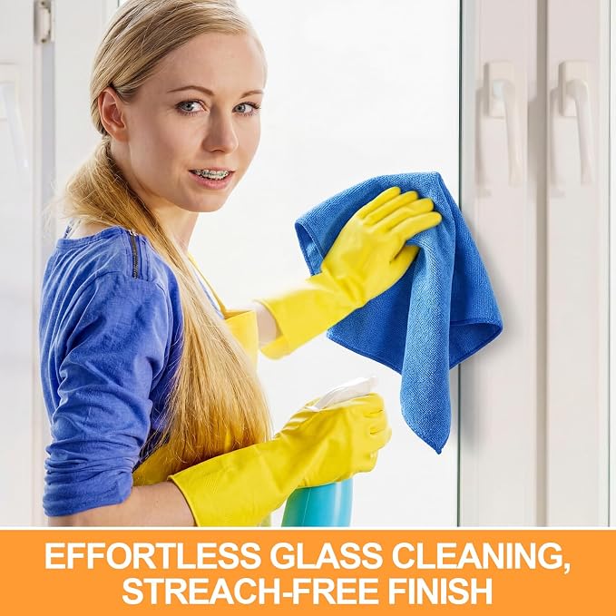 Nuenen 60 Pcs Microfiber Cleaning Cloths for Cars 16 x 16 Inch Ultra Absorbent Car Towels Drying Reusable Cleaning Supplies House Kitchen Window Microfiber Towel (Yellow,Blue)