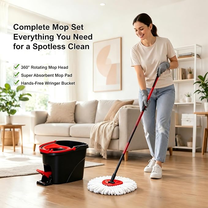 4Pcs Mop Head Replacements,Spin Mop Replacement Head Compatible with Cedar Easywring 1-Tank System Including Machine Washable & Easy to Replace,2 Spin mop Replacement Heads,1 Brush Head and 1 Base