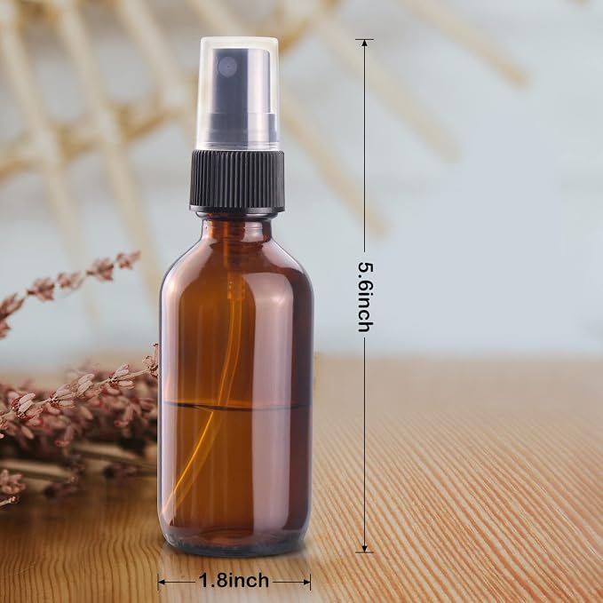 4 oz Mini Glass Spray Bottles, Empty Small Spray Bottles with Funnel Dropper, Fine Mist for Hair, Travel, Plants, Cleaning Solutions and Skin Care (4 Pack Amber)
