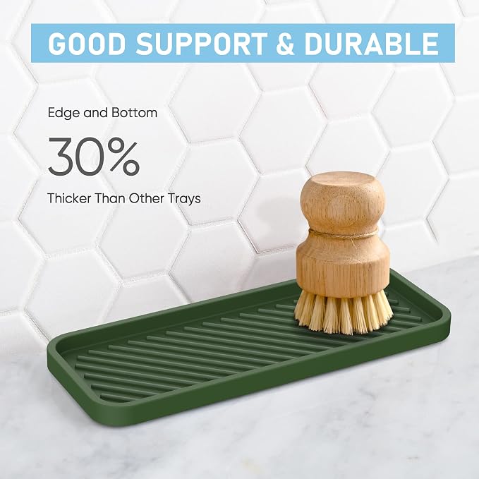Silicone Sponge Holder, Kitchen Sink Organizer Tray（Green） | Sponge Caddy Dish Soap Holder, Scrubber, Soap Dispenser, Scouring Pad