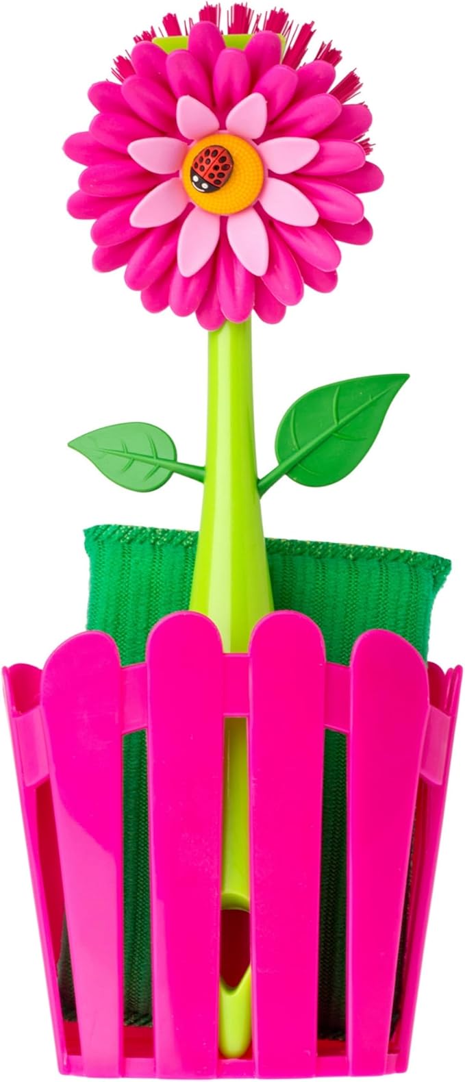 Vigar Flower Power Kitchen Sink Caddy Organizer, Pink | Dish Sponge Holder, Suction Cup and Sponge for Kitchen Sink, Decorative Kitchen Sink Accessories, Countertop Storage Set